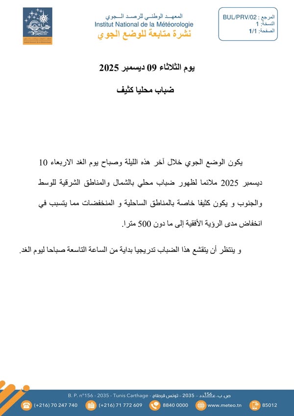 Institut national de la météorologie-Tunisie- المعهد الوطني للرصد الجوي Posted